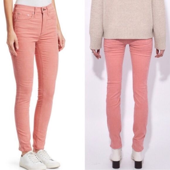 Rag & Bone High Rise Skinny Corduroy Pants Cameo Pink Wash - Picture 1 of 14